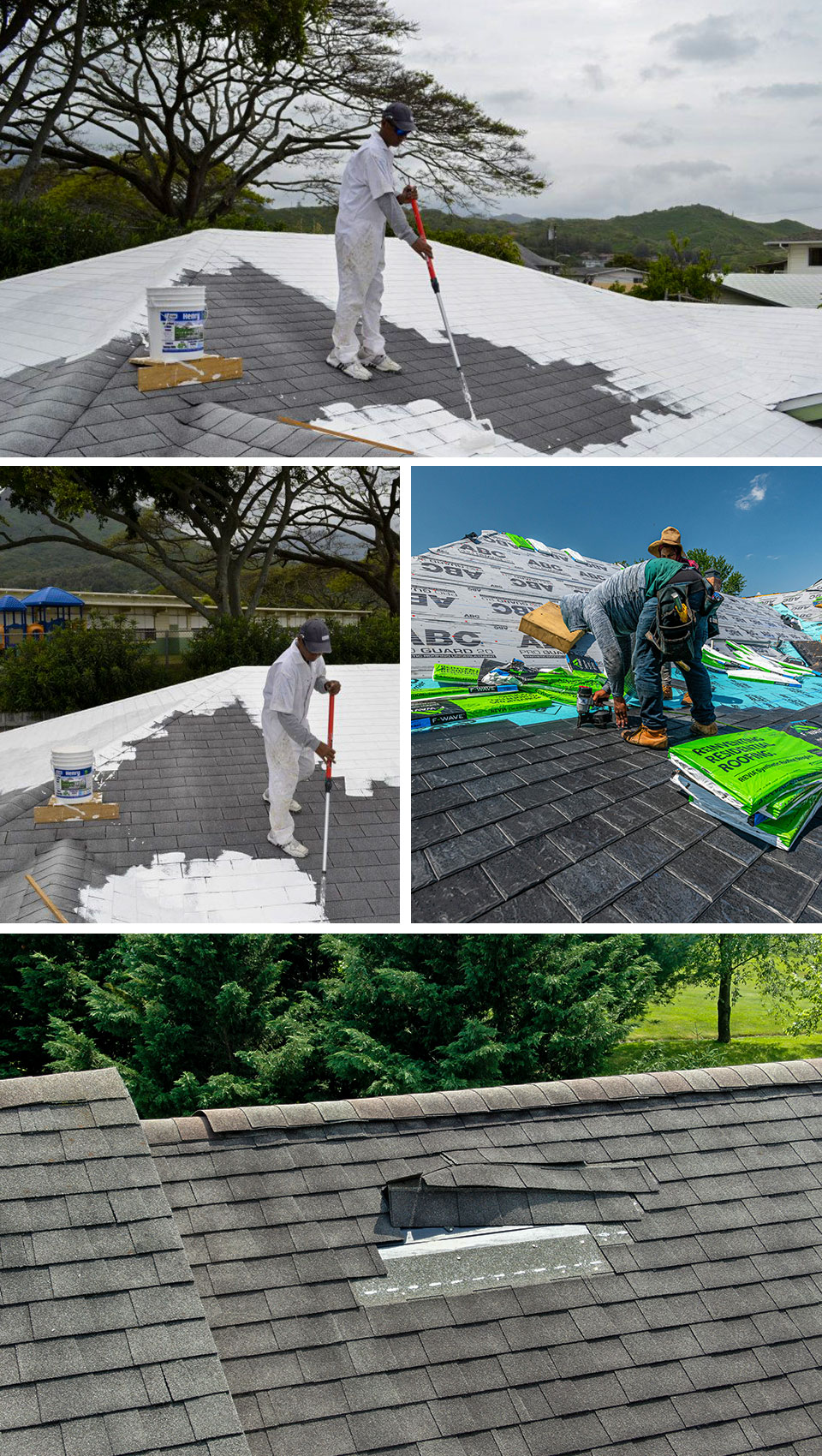 images of work being done on different roofs.